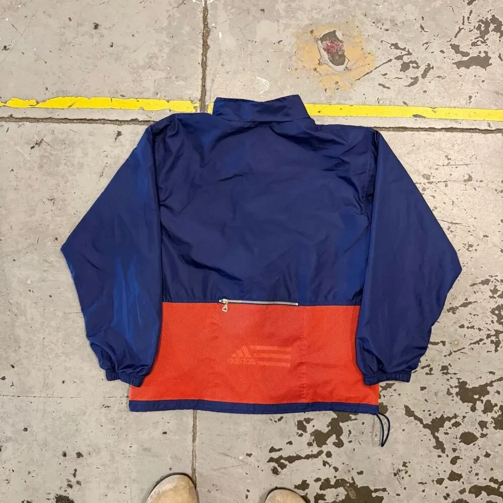 Adidas Blue and Orange Colorblock Track Jacket Windbreaker Y2K Size Medium